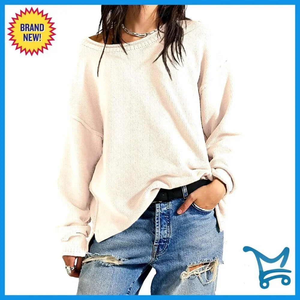 Oversized Crew Neck Sweater Side Slit Tunic Minimal Chic Fall Casual